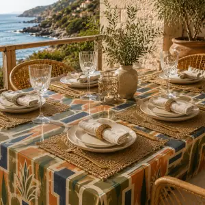 Nappe imprimée en 100% Coton - "Un été sur la côte"